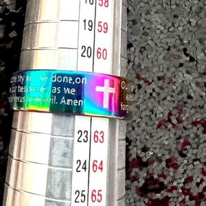 ✨🧘‍♀️✨Stainless Steel Lord's Prayer Cross Rainbow Ring NEW  11 & 12